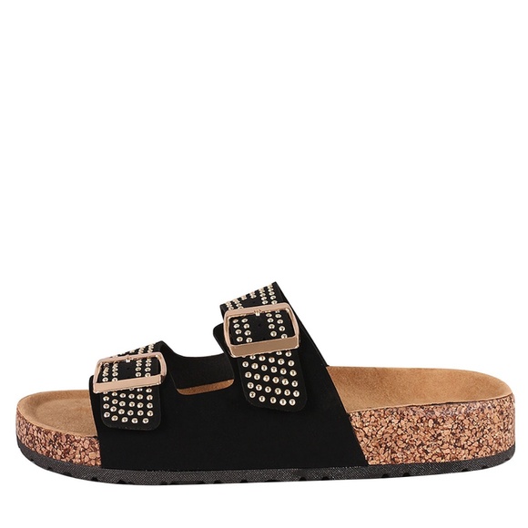 NEW🔥 Studded Double Buckle Flat Sandal Flip Flops - Picture 3 of 4